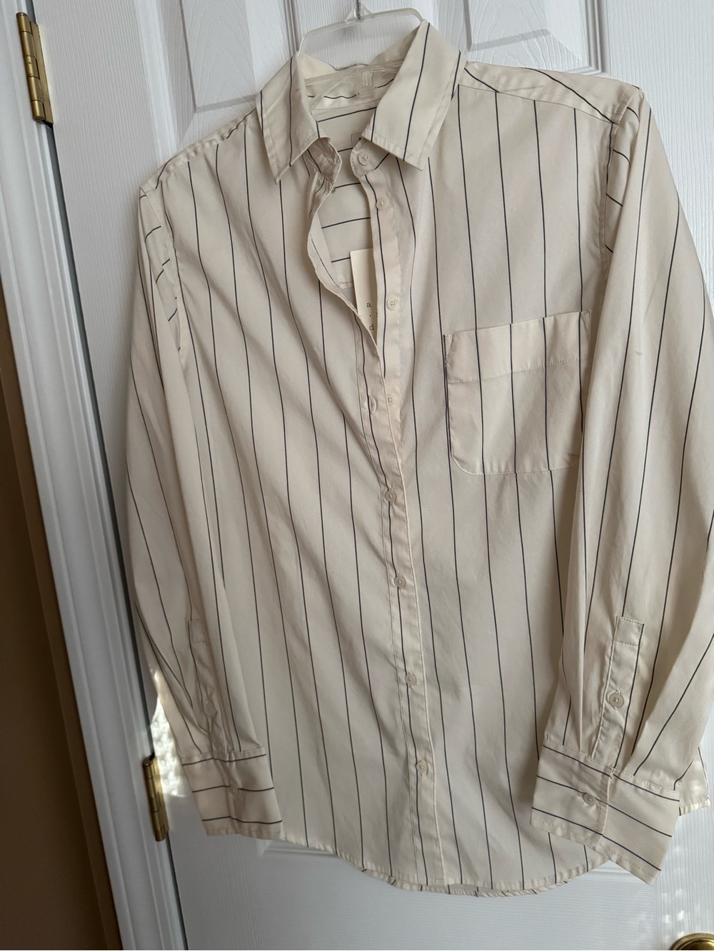a new day Cream Shirt with Black Pinstripes
